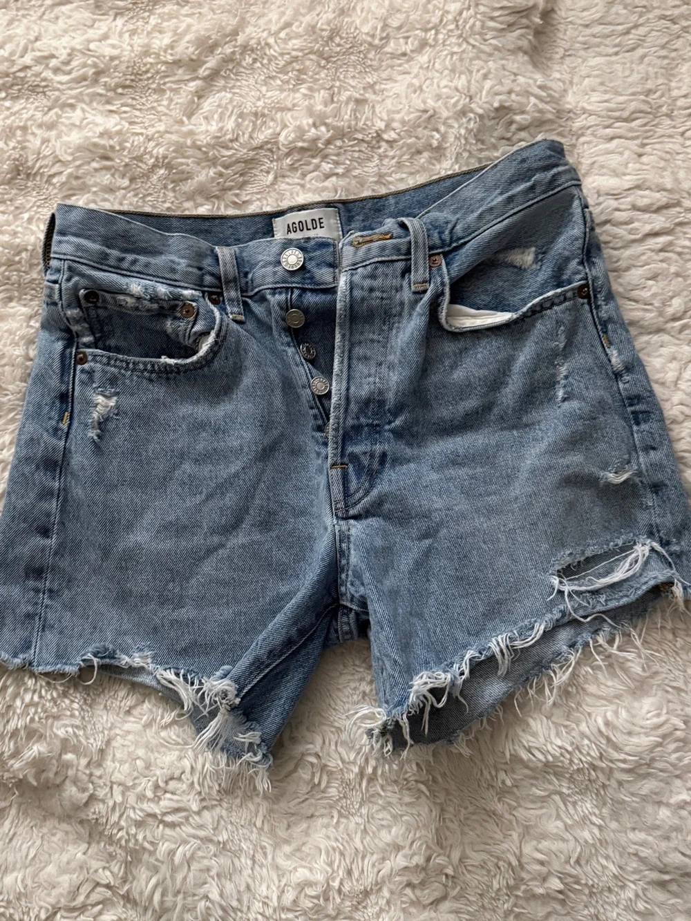 Agolde Parker long Distressed Denim Cutoff Shorts